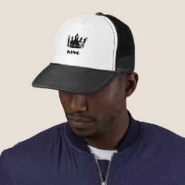 Boné Imagem da Coroa Texto KING Impresso Branco e Preto