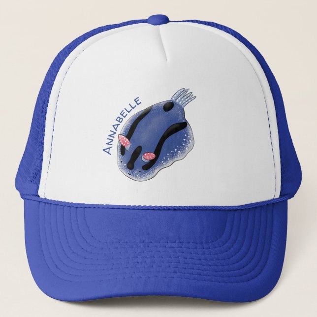 Boné Imagem de desenho animado azul-nudibranch bonito (Frente)