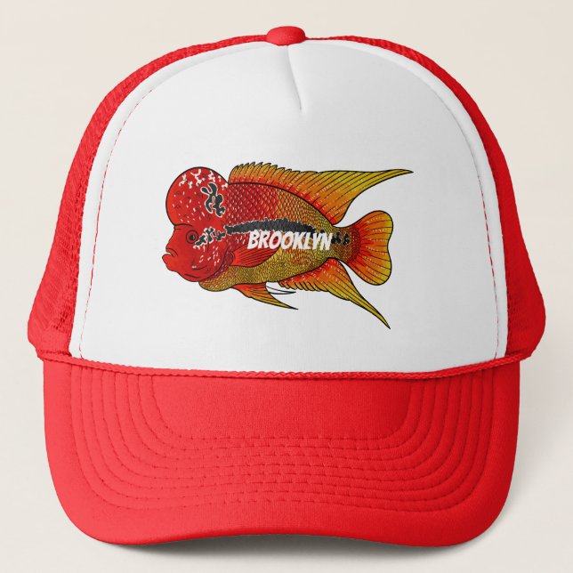 Boné Imagem de desenho animado de peixes-cichlid-Flor (Frente)