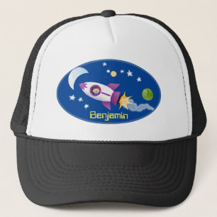 Boné Imagem de um foguete em cartoon espacial