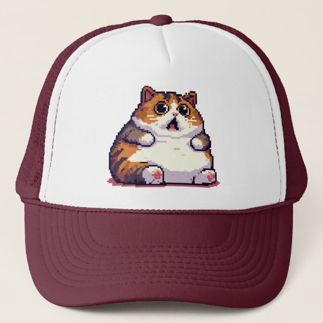Boné Imagem em pixel de gato laranja chocado (Frente)