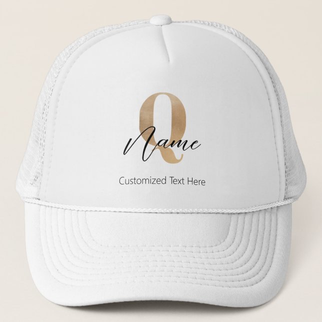 Boné Inicial Q Monogramada Moderna e Nome Personalizado (Frente)