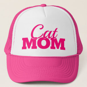 Boné inscrição CAT MOM, cor-de-rosa e branco,