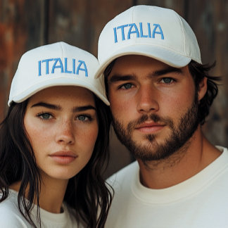 Boné Italia Or Italy White Cap with Blue Embroidery