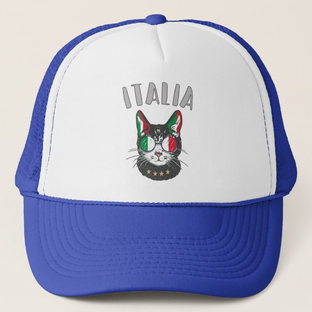 Boné Itália Soccer Cat Mascot Bandeira italiana (Frente)