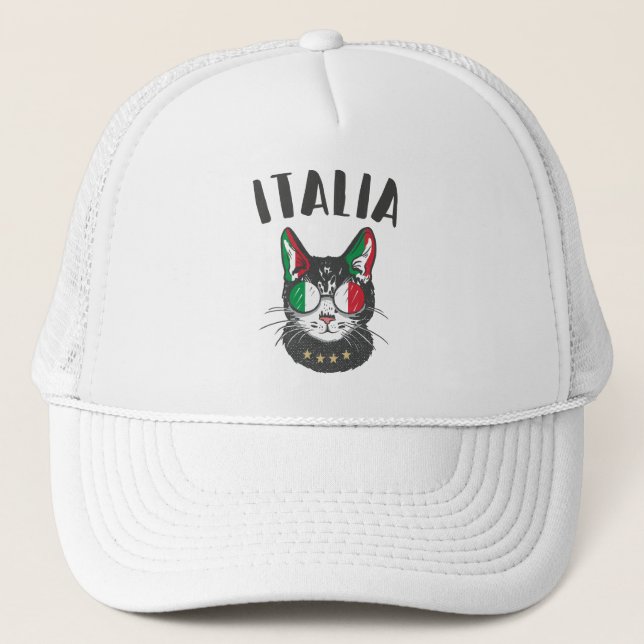 Boné Itália Soccer Cat Mascot Bandeira italiana (Frente)