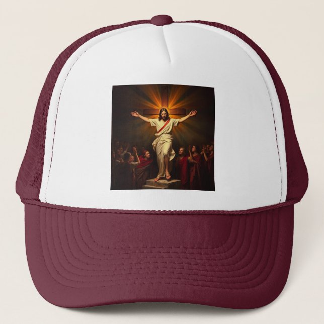 Boné Jesus Cristo é Risen Trucker Hat (Frente)
