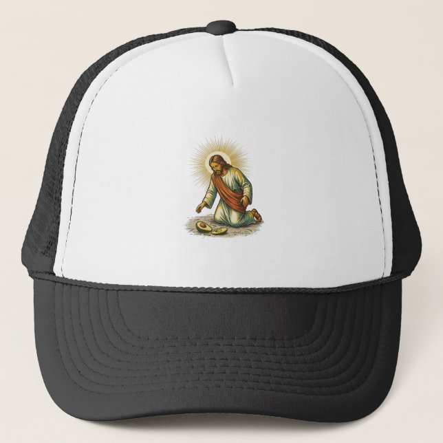 Boné Jesus Derrubou Abacate Fresco Fatiado No Chão Trag (Frente)