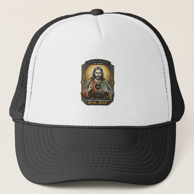 Boné Jesus Tela Preta Cobertura de Webcam Esquecida Vir (Frente)
