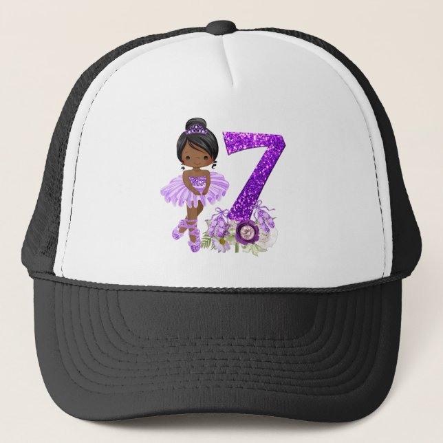 Boné Kids 7th African American Ballet Dancer Birthday 7 (Frente)