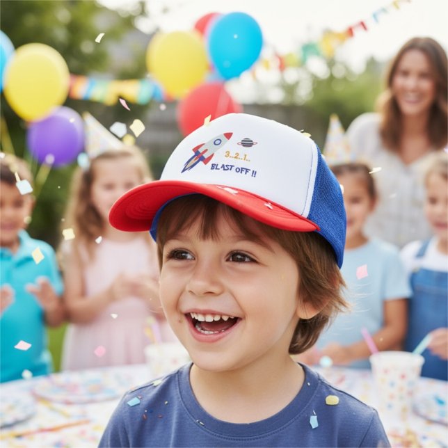 Boné Kids Rocket Trucker Hat – Blast Off Space Fun (Criador carregado)
