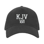 Boné KJV 1611 Chapéu Negro e Branco de Baseball<br><div class="desc">Uma declaração simples mas profunda do seu amor pela conservada KJV 1611 King James Bíblia. Preto e Branco.</div>