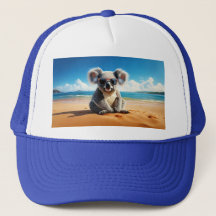 Koala em uma praia arenosa