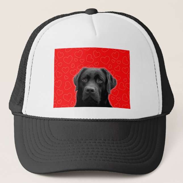 Boné Labrador Negro com Corações Vermelhos (Frente)