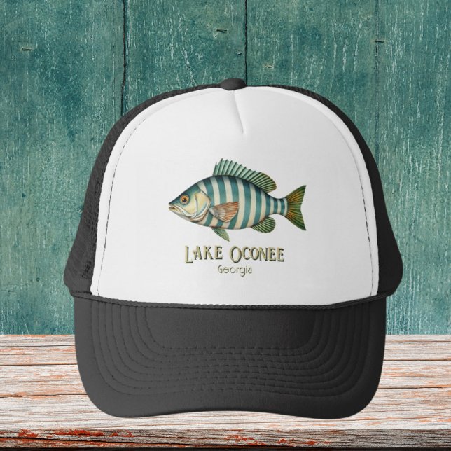 Boné Lago Oconee Georgia - Peixes náuticos (Criador carregado)