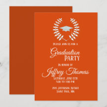 Boné Laranja e Folhas de Formando Convite 5" x 7"