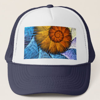 Boné Laranja Floral Amarelo Azul Abstrato Art