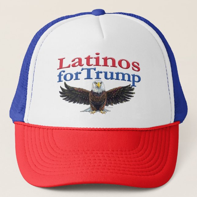 Boné Latinos pelo Trump Águia Vermelha, Branca e Azul (Frente)