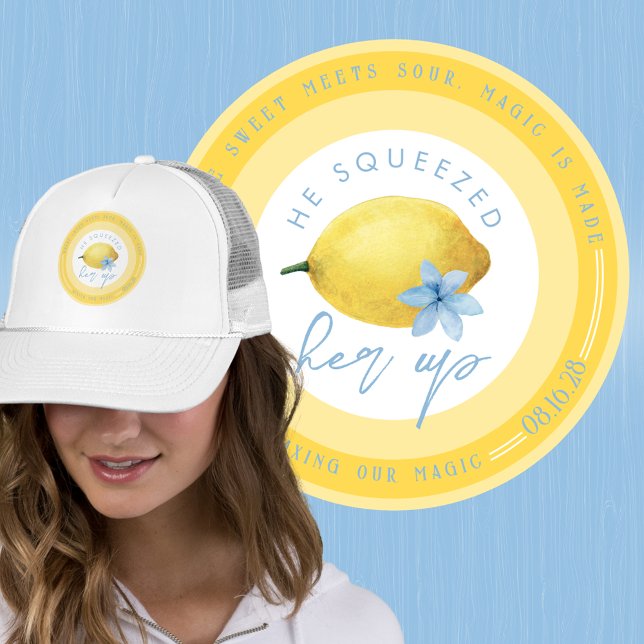 Boné Lemon, Ele A Apertou No Chapéu Do Caminhoneiro. (This hat is perfect for your engagement photos, save the dates, or as an accessory for bridal shower)
