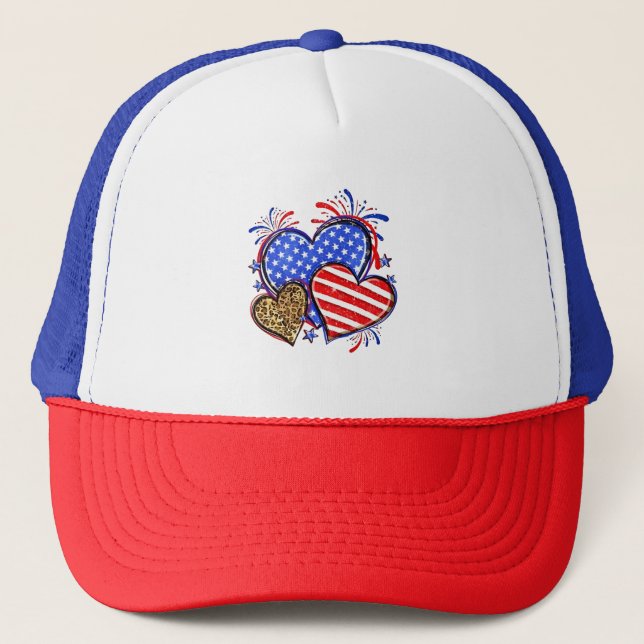 Boné Leopard American Flag Heart 4 de julho dos EUA (Frente)