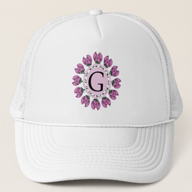 Boné Letra maiúscula G monograma floral (Frente)