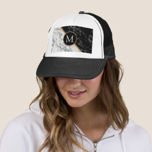 Boné Letra personalizada Hat Black White Marble