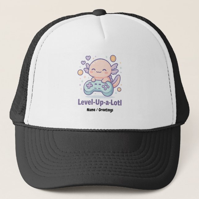 Boné Level-Up-a-Lotl Cute Gamer Axolotl Kawaii Cozy  (Frente)