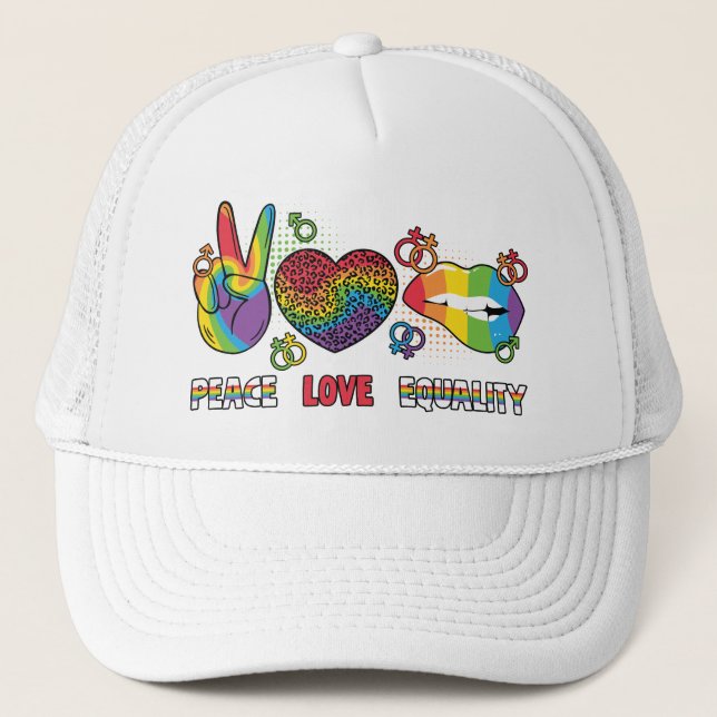 Boné LGBTQ - Paz, Amor, Igualdade - Cores Arco-íris (Frente)