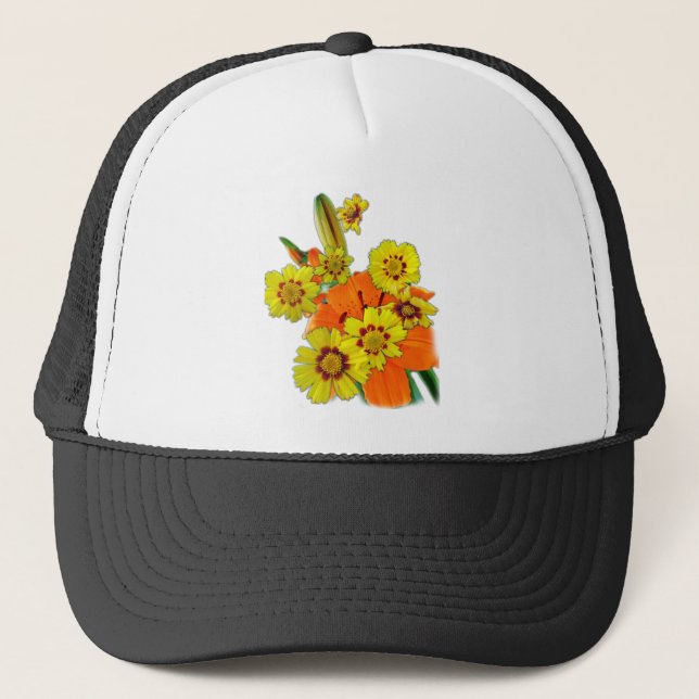 Boné Lily laranja e flores margaridas (Frente)