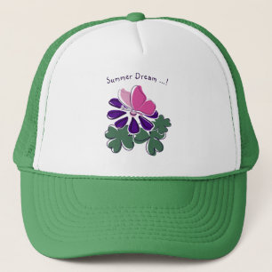 Boné Linda Borboleta Rosa Flor Roxa Doodle Verão