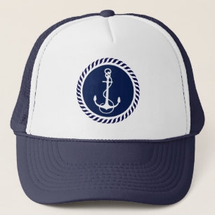 Boné Lindo Âncora de Navio Náutico Azul Marinho e Branc