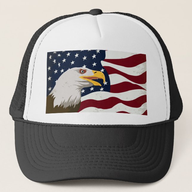Boné Lindo Chapéu Águia & Bandeira dos EUA (Frente)