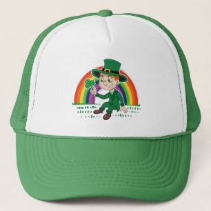 Boné Lindo duende de desenho animado com trevo e arco-í
