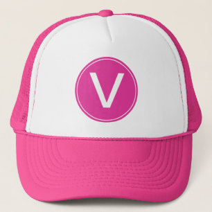 Boné lindo inicial monograma branco e rosa quente femin