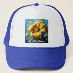 Boné Lírio Hemerocallis Flor Amarela Teal Personalizada