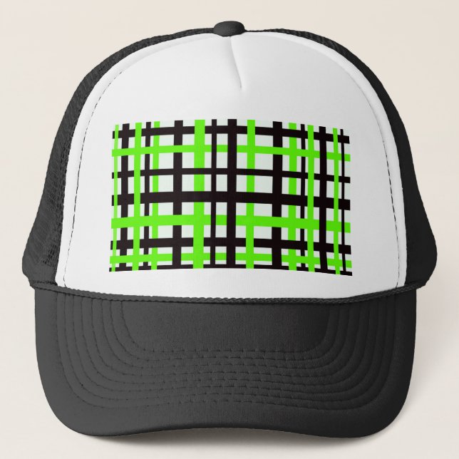 Boné Listras Entrelaçadas Preto Branco Verde (Frente)