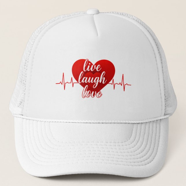 Boné Live Laugh Love Red Heartbeat Typography Hat (Frente)