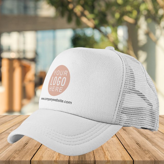 Boné Logotipo de sua empresa e funcionários do site per (Business Logo Circle Beige White Trucker Hat)