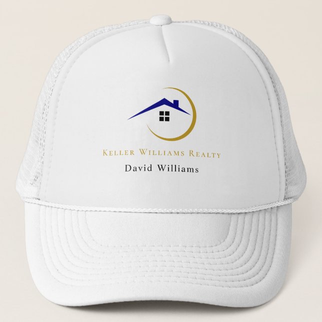Boné Logotipo personalizado branco e dourado de imóveis (Frente)