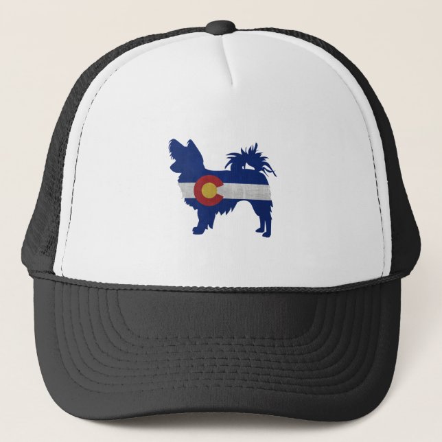 Boné Long Haired Chihuahua Colorado Flag Silhouette (Frente)