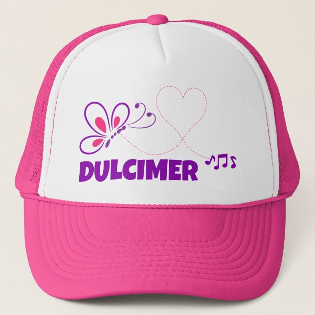 Boné Love Dulcimer Pink Purple Butterfly Heart Trucker (Frente)