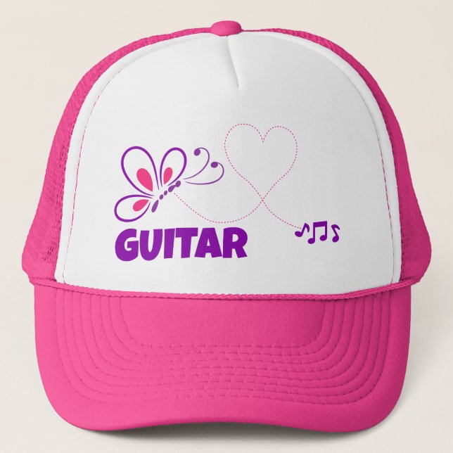 Boné Love Guitar Pink Purple Butterfly Heart (Frente)