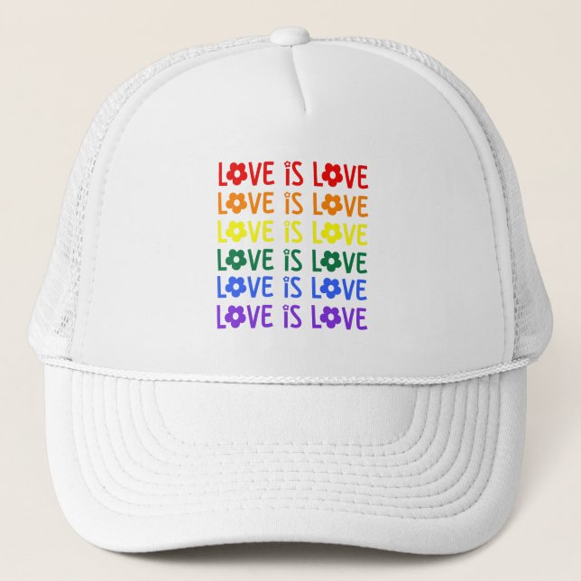 Boné Love Is Love Pride Hat - Rainbow Floral Text (Frente)