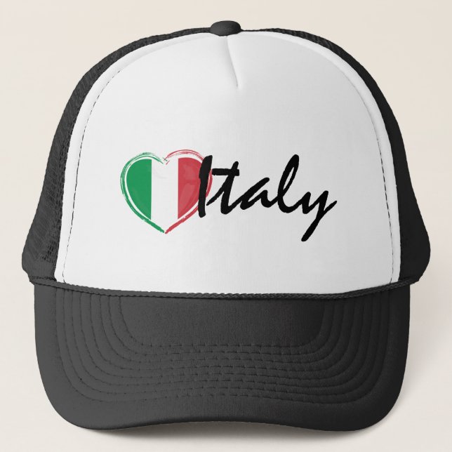 Boné Love Italy Italia Heart Flag Trucker Hat (Frente)