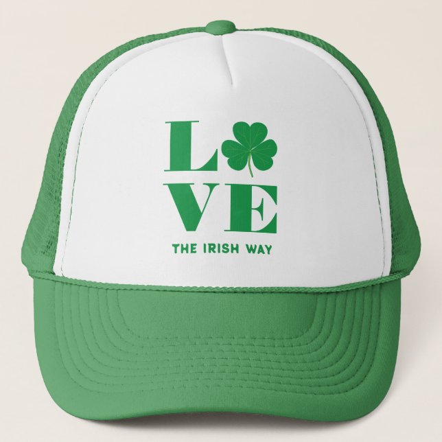 Boné Love Shamrock Clover Irish Custom Text White (Frente)