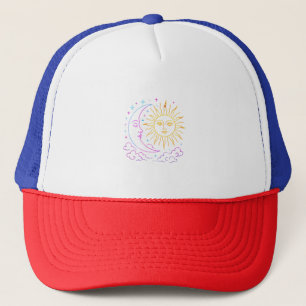 Boné 🌙 ☀️ Lua e Sun Neon Vintage Clouds - Retro Cosmia