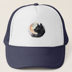 Boné Lua Vermelha com Design de Camisa Artística Cat
