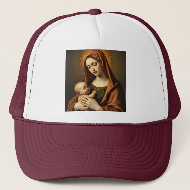Boné Mãe Mary e Bebê Jesus Trucker Hat (Frente)