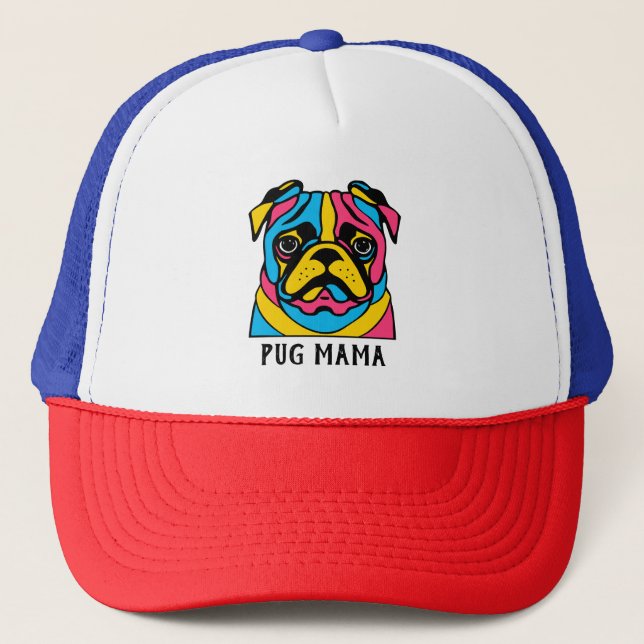 Boné mãe personalizável de 3 tons pug (Frente)