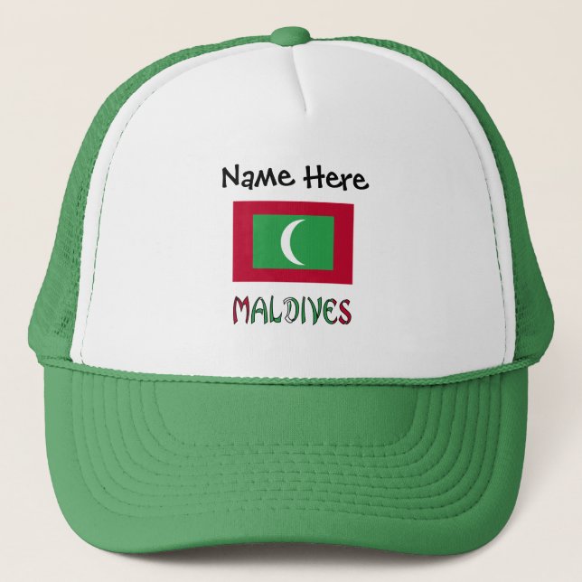 Boné Maldivas e Bandeira Maldiva Personalizada  (Frente)